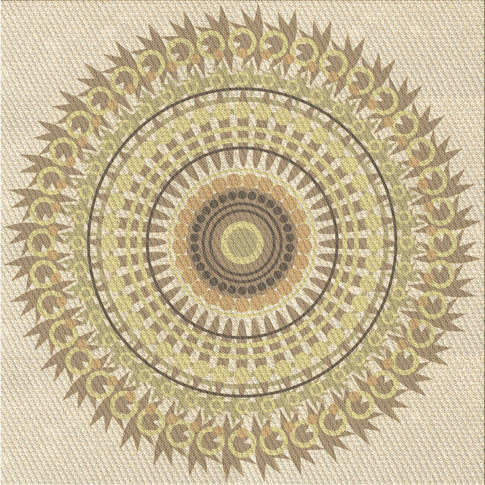 Round Patterned Khaki Gold Rug, pat1938brn