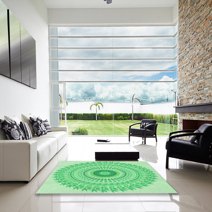 Machine Washable Transitional Green Rug in a Kitchen, wshpat1938grn