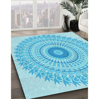 Patterned Bright Turquoise Blue Rug, pat1938lblu