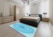 Patterned Bright Turquoise Blue Rug in a Bedroom, pat1938lblu