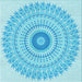 Round Machine Washable Transitional Bright Turquoise Blue Rug, wshpat1938lblu