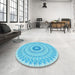 Round Patterned Bright Turquoise Blue Rug in a Office, pat1938lblu