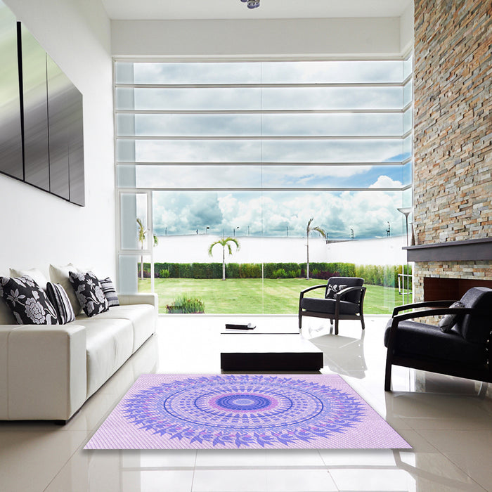 Square Patterned Purple Mimosa Purple Rug in a Living Room, pat1938pur