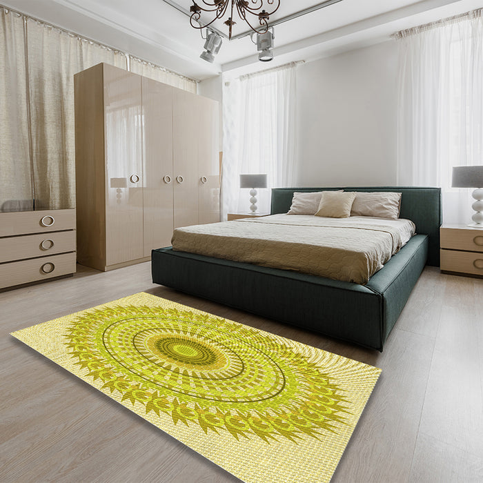 Patterned Brown Rug in a Bedroom, pat1938yw