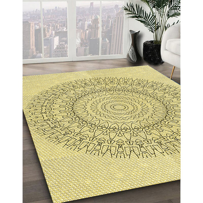 Patterned Sun Yellow Rug in Family Room, pat1939yw