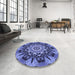 Round Patterned Sky Blue Rug in a Office, pat194blu