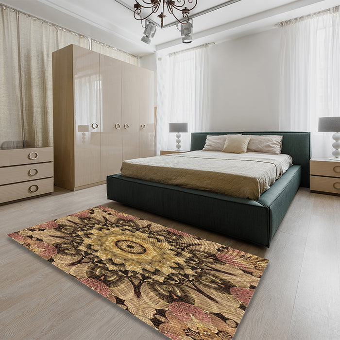 Patterned Red Brown Rug in a Bedroom, pat194brn