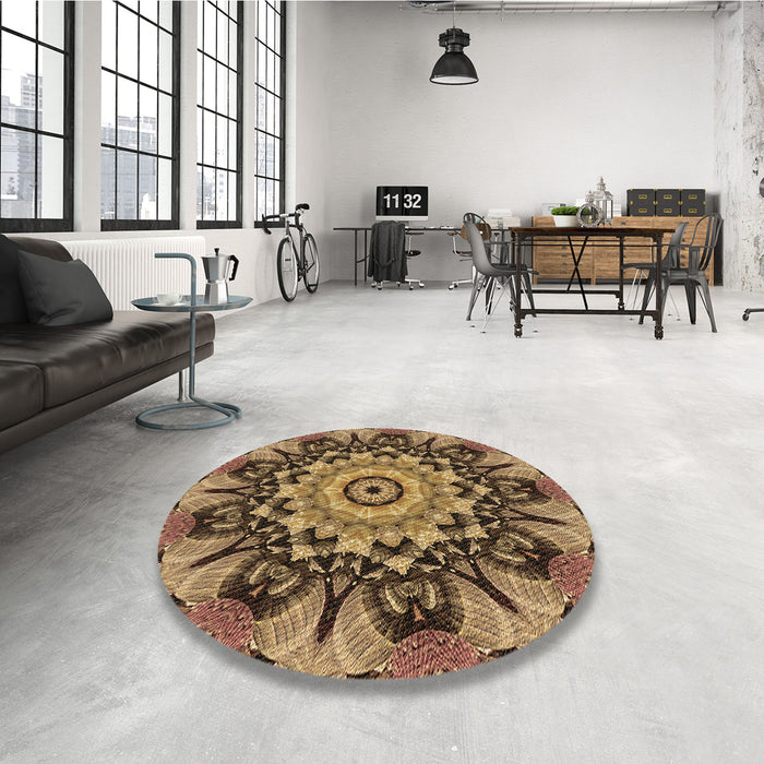 Round Patterned Red Brown Rug in a Office, pat194brn