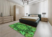 Patterned Deep Emerald Green Rug in a Bedroom, pat194grn