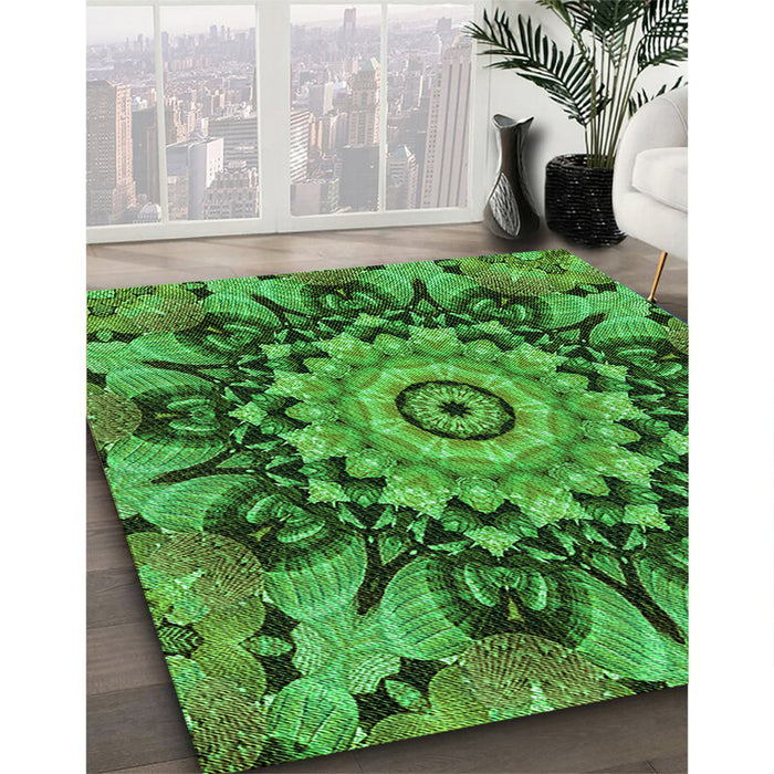 Patterned Deep Emerald Green Rug in Family Room, pat194grn