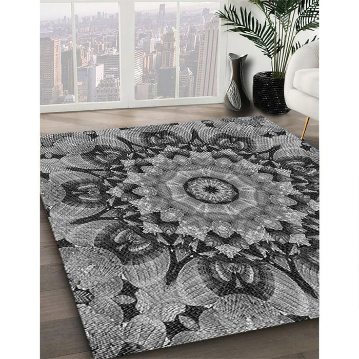 Patterned Dark Gray Rug in Family Room, pat194gry