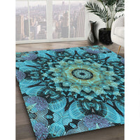 Patterned Bright Turquoise Blue Rug, pat194lblu