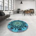 Round Patterned Bright Turquoise Blue Rug in a Office, pat194lblu