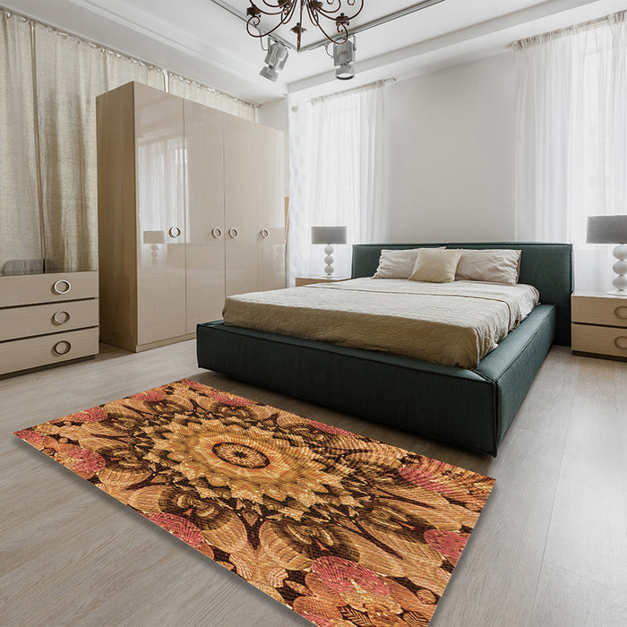Patterned Orange Rug in a Bedroom, pat194org
