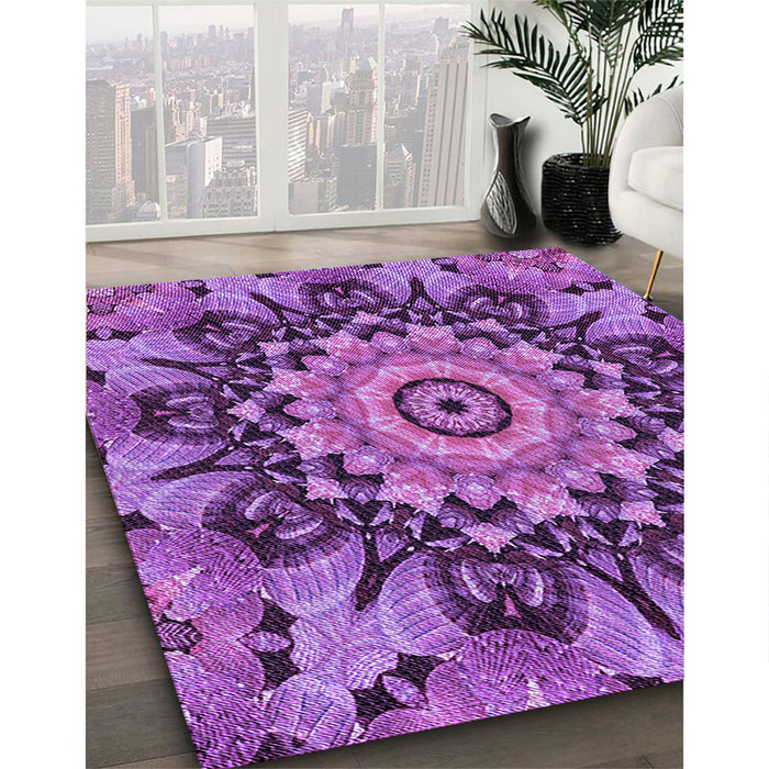 Patterned Dark Magenta Purple Rug in Family Room, pat194pur