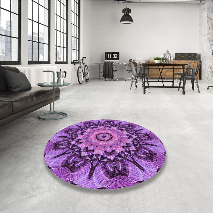 Round Patterned Dark Magenta Purple Rug in a Office, pat194pur