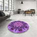 Round Patterned Dark Magenta Purple Rug in a Office, pat194pur