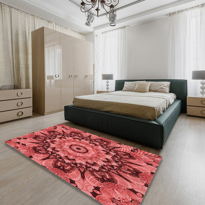 Round Machine Washable Transitional Red Rug in a Office, wshpat194rd