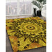 Patterned Yellow Rug in Family Room, pat194yw