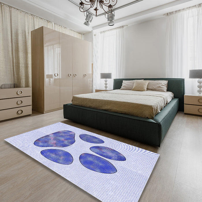 Round Machine Washable Transitional Lavender Blue Rug in a Office, wshpat1941blu