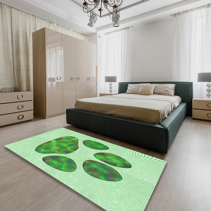 Round Machine Washable Transitional Light Green Rug in a Office, wshpat1941grn
