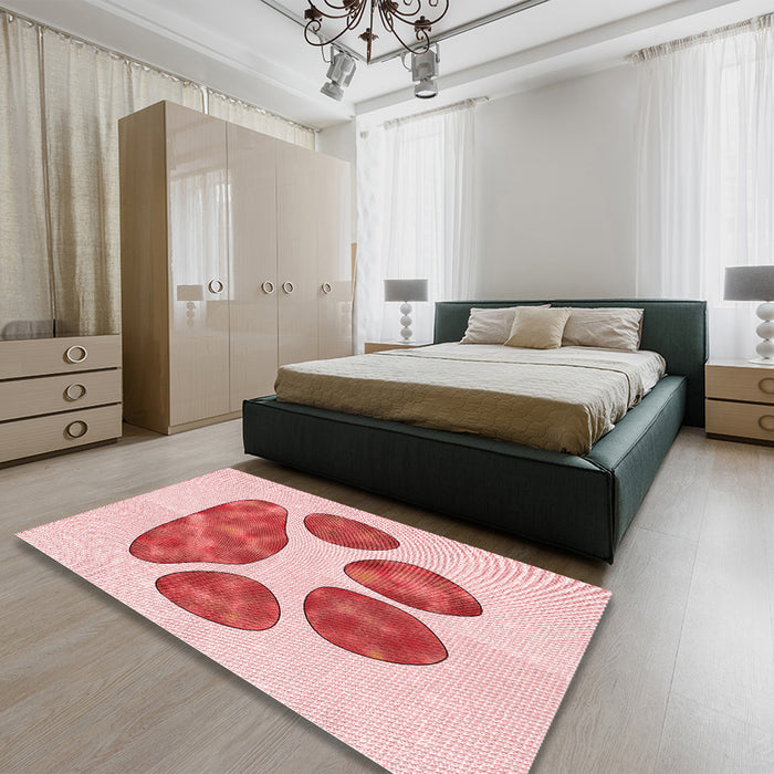 Patterned Red Rug in a Bedroom, pat1941rd