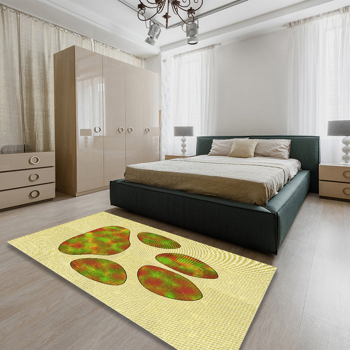 Round Machine Washable Transitional Caramel Brown Rug in a Office, wshpat1941yw