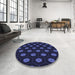 Round Patterned Night Blue Rug in a Office, pat1942blu