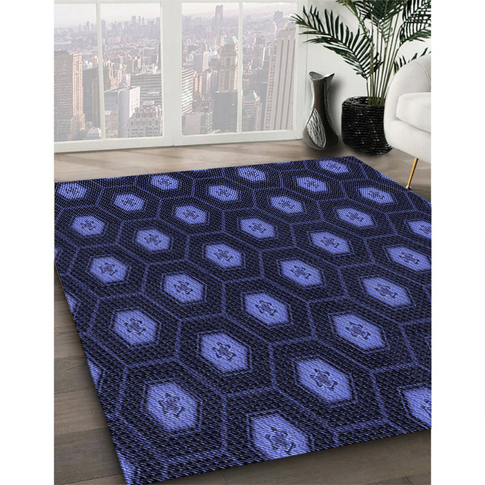 Patterned Night Blue Rug in Family Room, pat1942blu