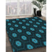 Machine Washable Transitional Dark Cyan Green Rug in a Family Room, wshpat1942lblu