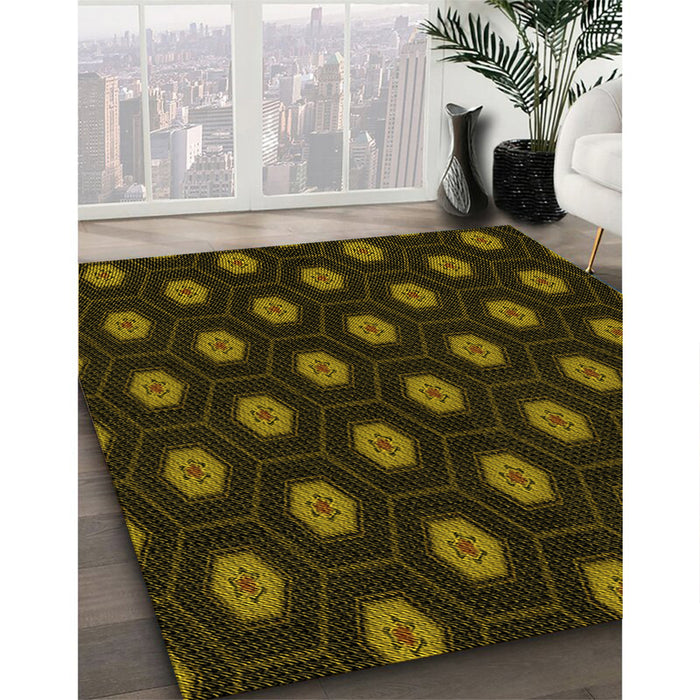Patterned Dark Bronze Brown Rug in Family Room, pat1942yw