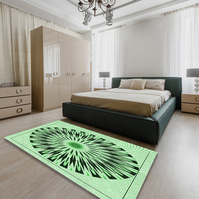 Patterned Mint Green Rug in a Bedroom, pat1943grn