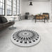 Round Patterned Platinum Gray Rug in a Office, pat1943gry