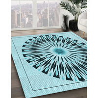 Patterned Deep-Sea Green Rug, pat1943lblu