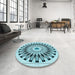 Round Patterned Deep-Sea Green Rug in a Office, pat1943lblu