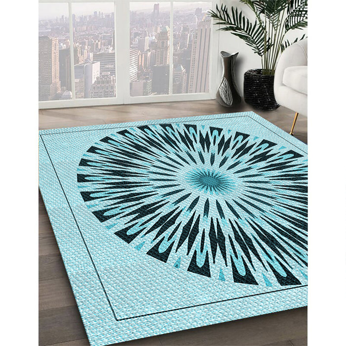Machine Washable Transitional Deep-Sea Green Rug in a Family Room, wshpat1943lblu