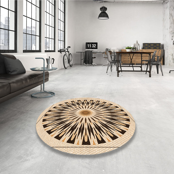 Round Patterned Golden Blonde Gold Rug in a Office, pat1943org