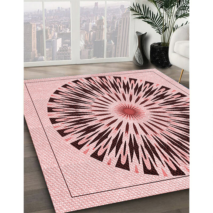 Patterned Light Rose Pink Rug in Family Room, pat1943rd