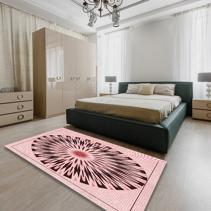 Patterned Light Rose Pink Rug in a Bedroom, pat1943rd