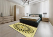 Round Machine Washable Transitional Mustard Yellow Rug in a Office, wshpat1943yw