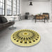 Round Patterned Mustard Yellow Rug in a Office, pat1943yw