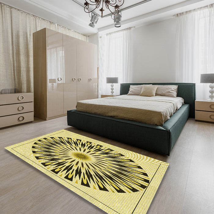 Patterned Mustard Yellow Rug in a Bedroom, pat1943yw