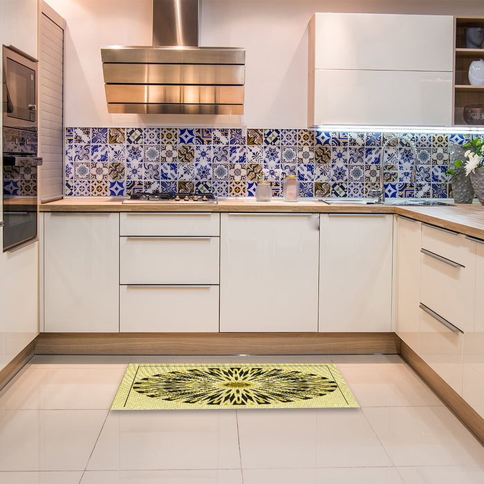 Patterned Mustard Yellow Rug in a Kitchen, pat1943yw