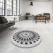 Round Machine Washable Transitional Carbon Gray Rug in a Office, wshpat1943