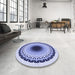 Round Patterned Blue Rug in a Office, pat1944blu