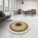 Round Patterned Khaki Gold Rug in a Office, pat1944brn