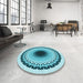 Round Patterned Blue Rug in a Office, pat1944lblu