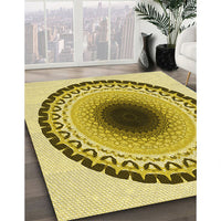 Patterned Dark Yellow Green Rug, pat1944yw