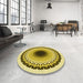 Round Patterned Dark Yellow Green Rug in a Office, pat1944yw