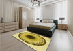 Round Machine Washable Transitional Dark Yellow Green Rug in a Office, wshpat1944yw